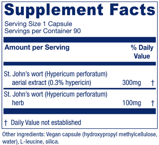 St. John's Wort 90 Capsules Supplement Facts