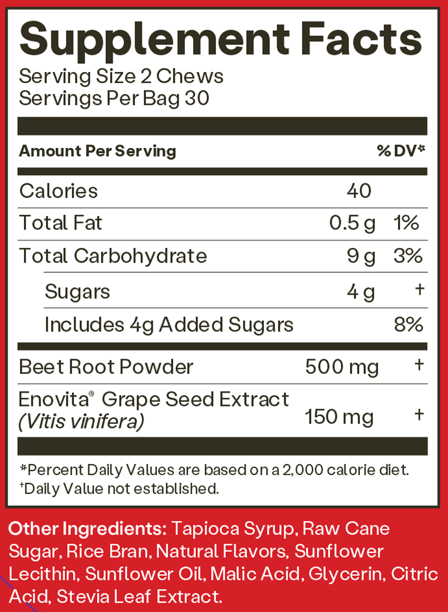 SuperBeets Heart Chews Pomegranate Berry 60 Chews Supplement Facts
