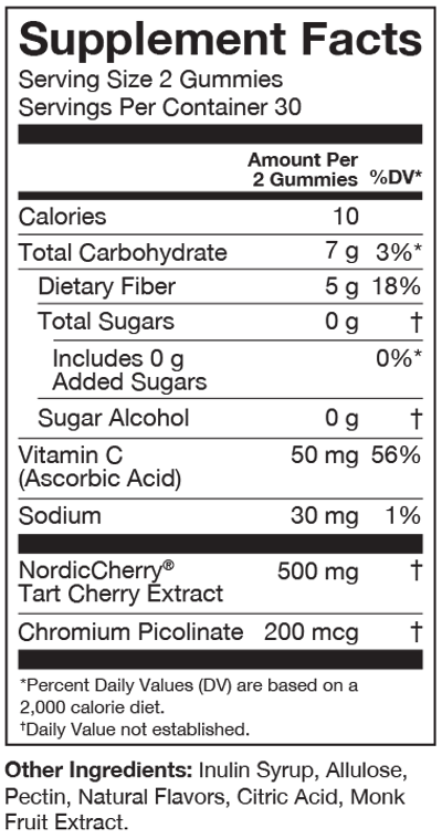 Tart Cherry Gummies 60 Gummies Supplement Facts