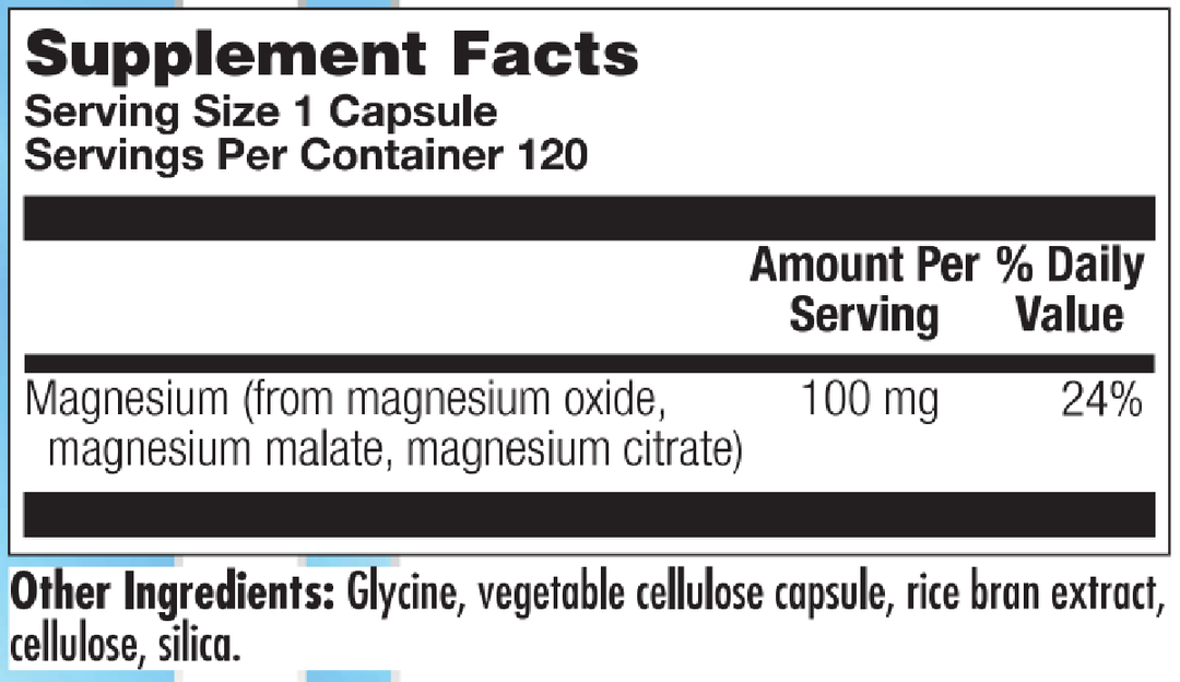 Tri-Magnesium 120 Capsules Supplement Facts