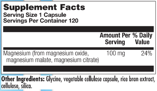 Tri-Magnesium 120 Capsules Supplement Facts