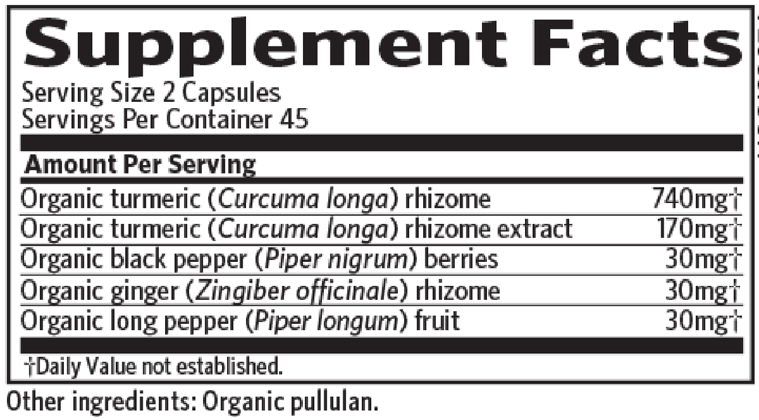 Turmeric Formula 90 Capsules Supplement Facts