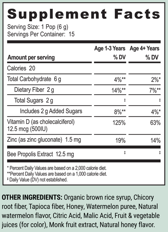 Kid’s Throat Soothing Lollipops Watermelon 15 Pops Supplement Facts