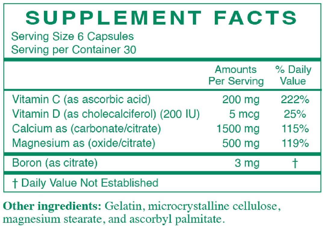 Bone Density Formula 180 Capsules Supplement Facts