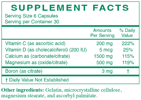 Bone Density Formula 180 Capsules Supplement Facts
