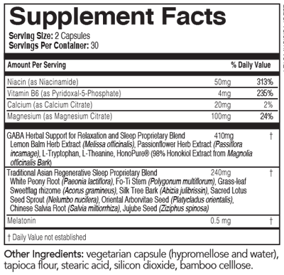 ecoSleep 60 ct Supplement Facts