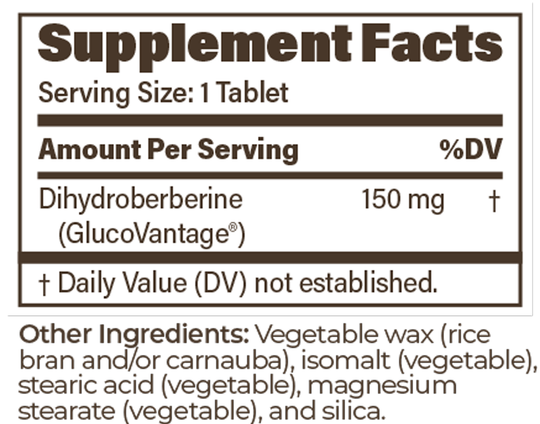 Dihydroberberine SR 150 mg 180 Tablets Supplement Facts