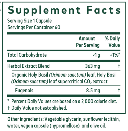 Holy Basil 60 Capsules Supplement Facts